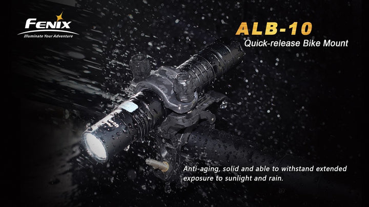 Fenix ALB-10 quick-release bike mount in the rain