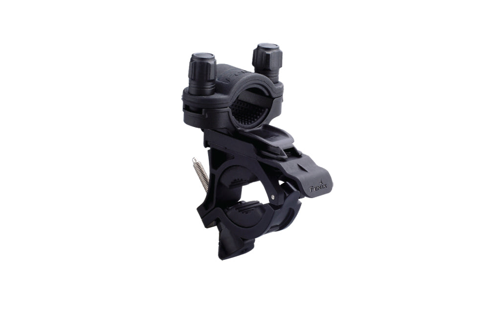 A black Fenix ALB-10 quick-release bike mount for flashlights.