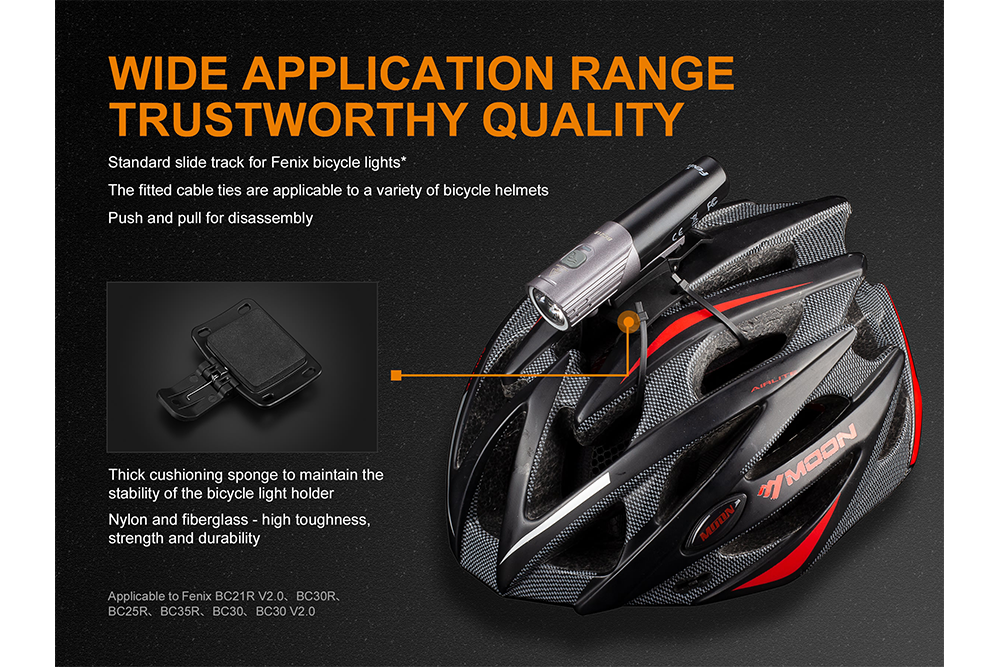 Fenix ALD-08 Bike Light Helmet Holder attached to helmet