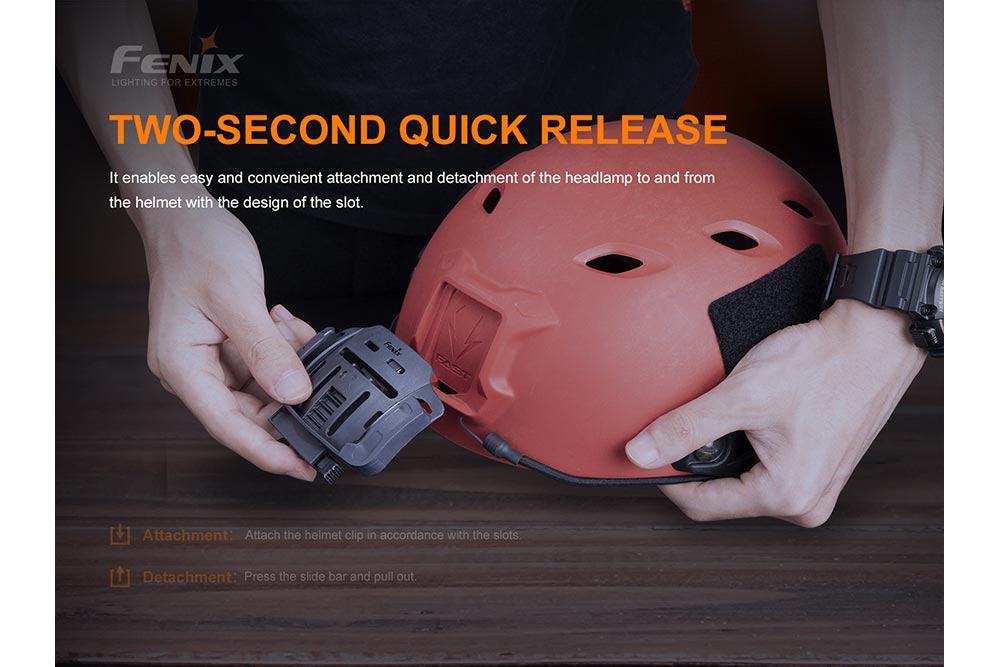 Fenix ALG-04 Helmet Clip being removed from a work helmet