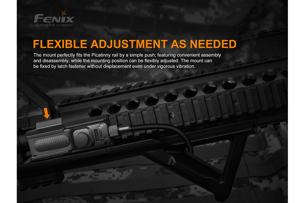 Fenix ALG-05 tactical remote pressure switch with text showing adjustable features