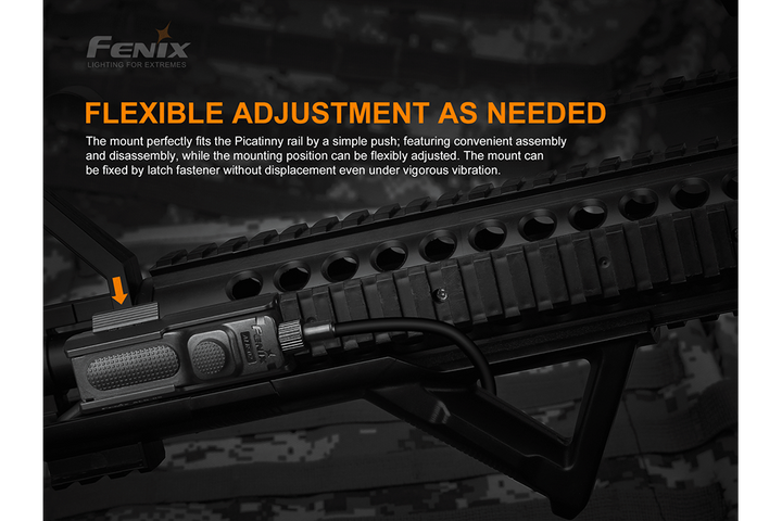 Fenix ALG-05 tactical remote pressure switch with text showing adjustable features