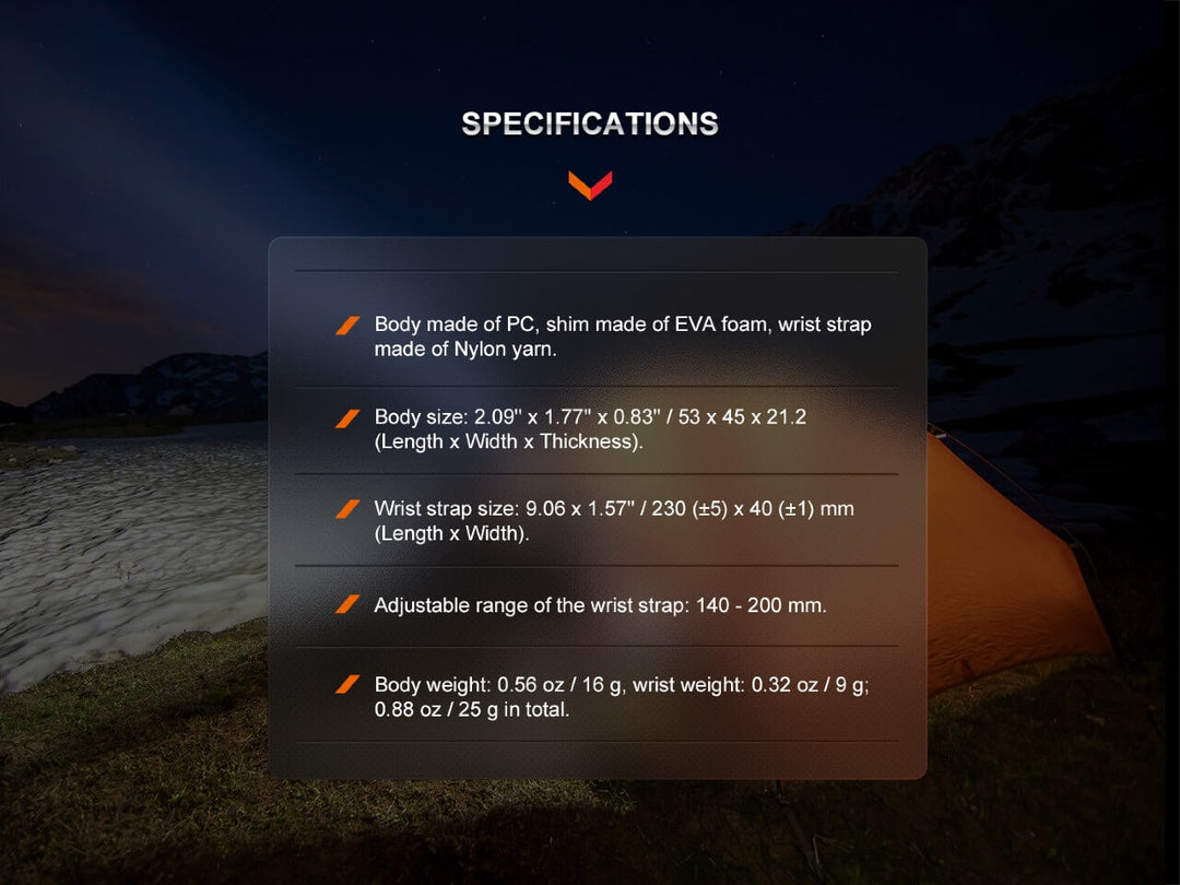 Text describing the specifications of the Fenix ALW-01 Wrist Flashlight Holster 