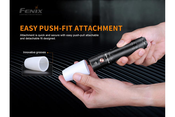 Fenix AOD-S V2 Diffuser being attached to a flashlight