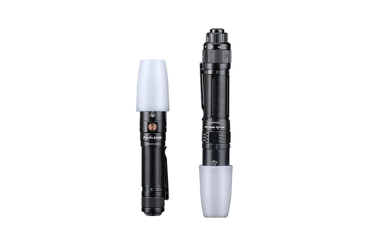 Fenix AOD-S V2 Diffuser on two different flashlights standing up