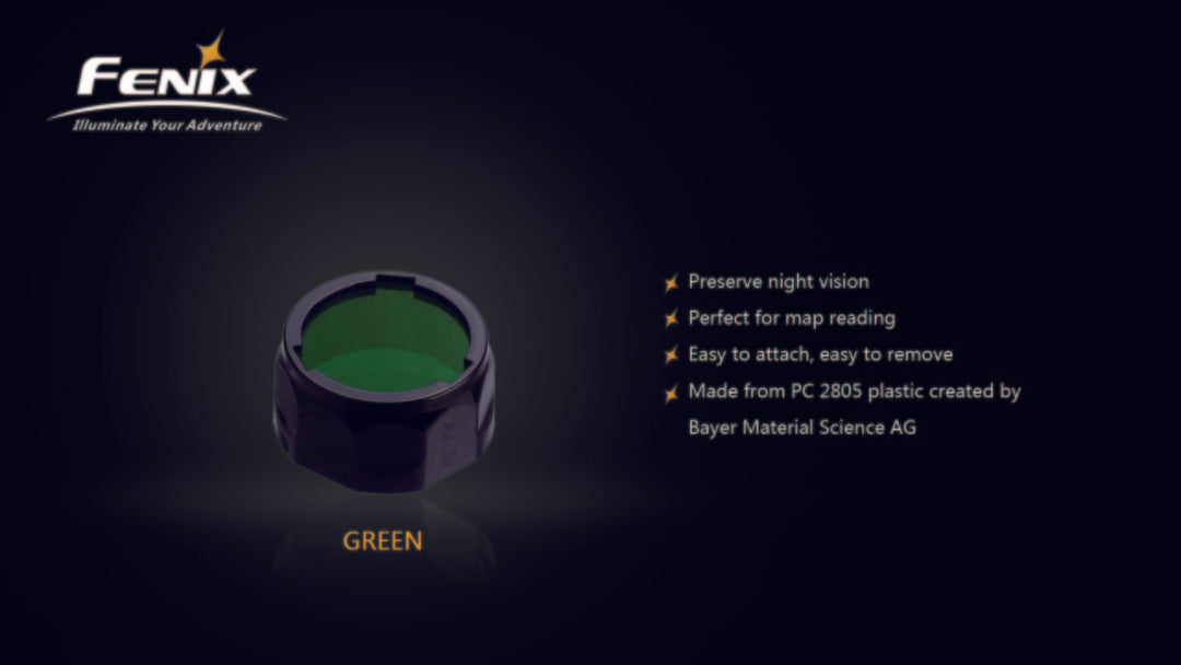 Fenix AOF-S+ filter adapter in green with text