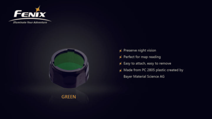 Fenix AOF-S+ filter adapter in green with text