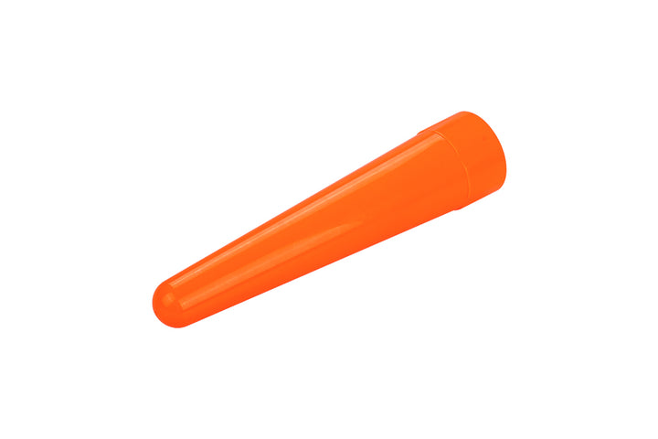 A bright orange traffic wand designed to be attached to a flashlight, made of high-quality German Bayer PC 2805 material.