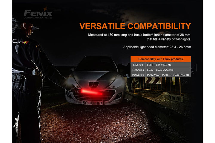 Fenix AOT-S+ Traffic Wand on a flashlight used at a police traffic stop