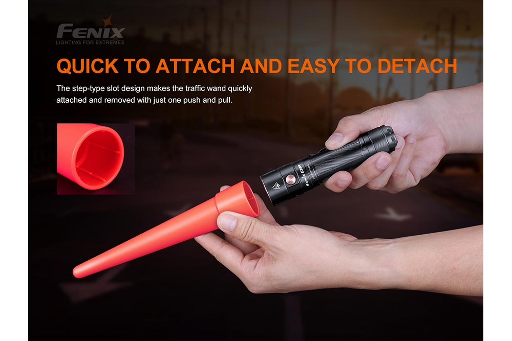 Fenix AOT-S+ Traffic Wand being removed from a flashlight