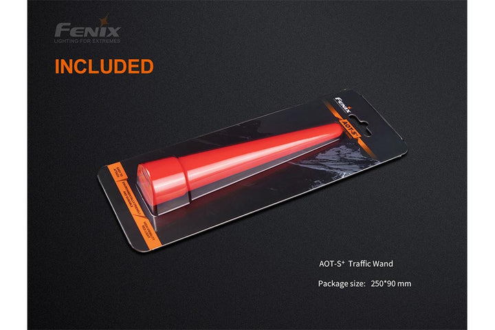 Fenix AOT-S+ Traffic Wand in packaging lying on a black background
