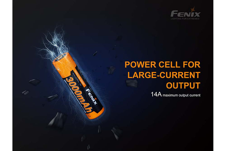 Fenix ARB-L18-3000P rechargeable battery with text showing its output