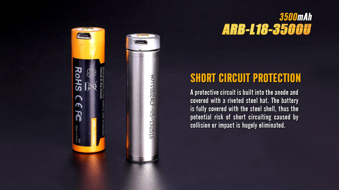 Fenix ARB-L18-3500U rechargeable battery with short circuit protection 