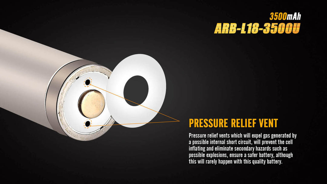 Fenix ARB-L18-3500U rechargeable battery pressure relief vent