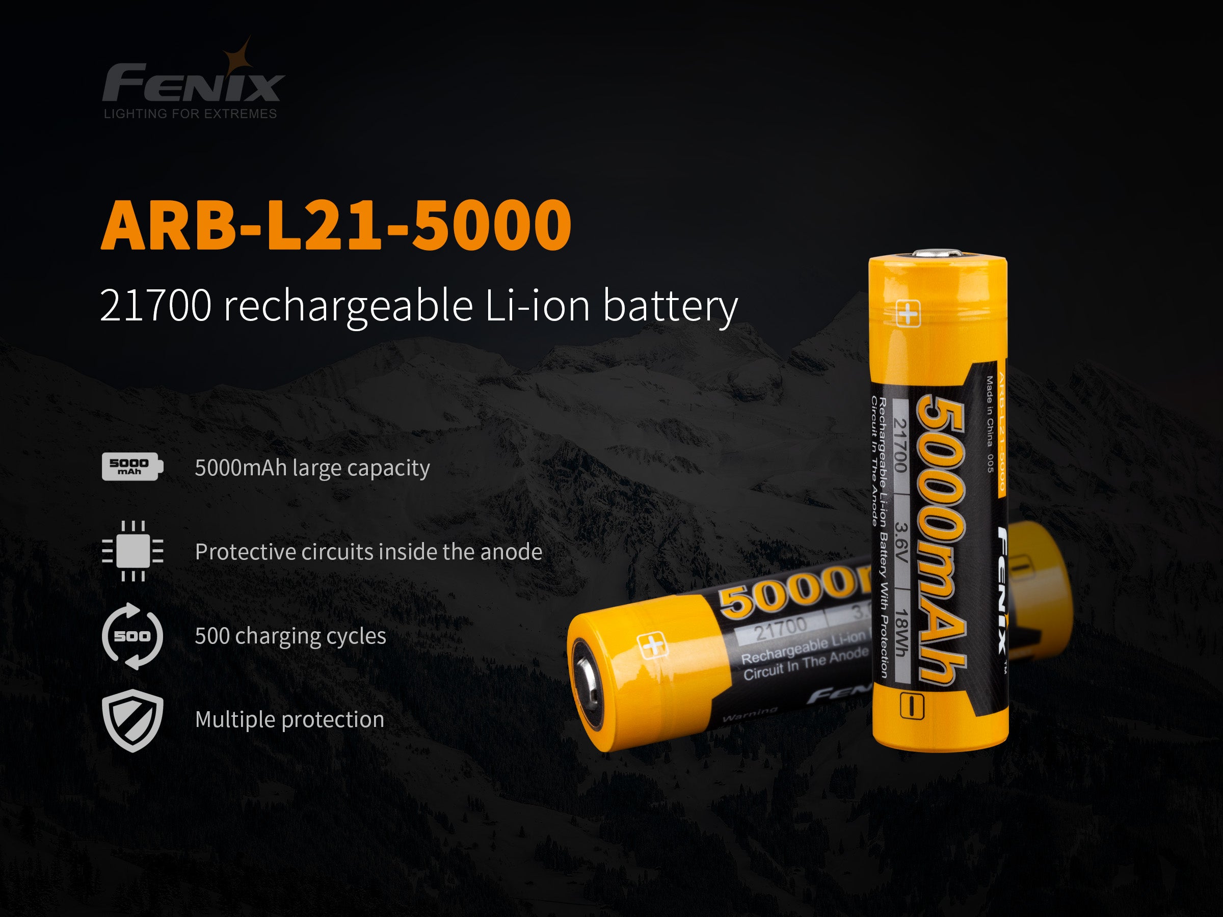 トニーページ Fenix ARB-L21-5000 V2 Rechargeable 21700 Rechargeable Battery
