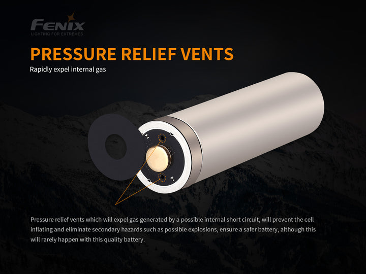 Fenix ARB-L21-5000 21700 rechargeable Li-ion battery pressure relief vents