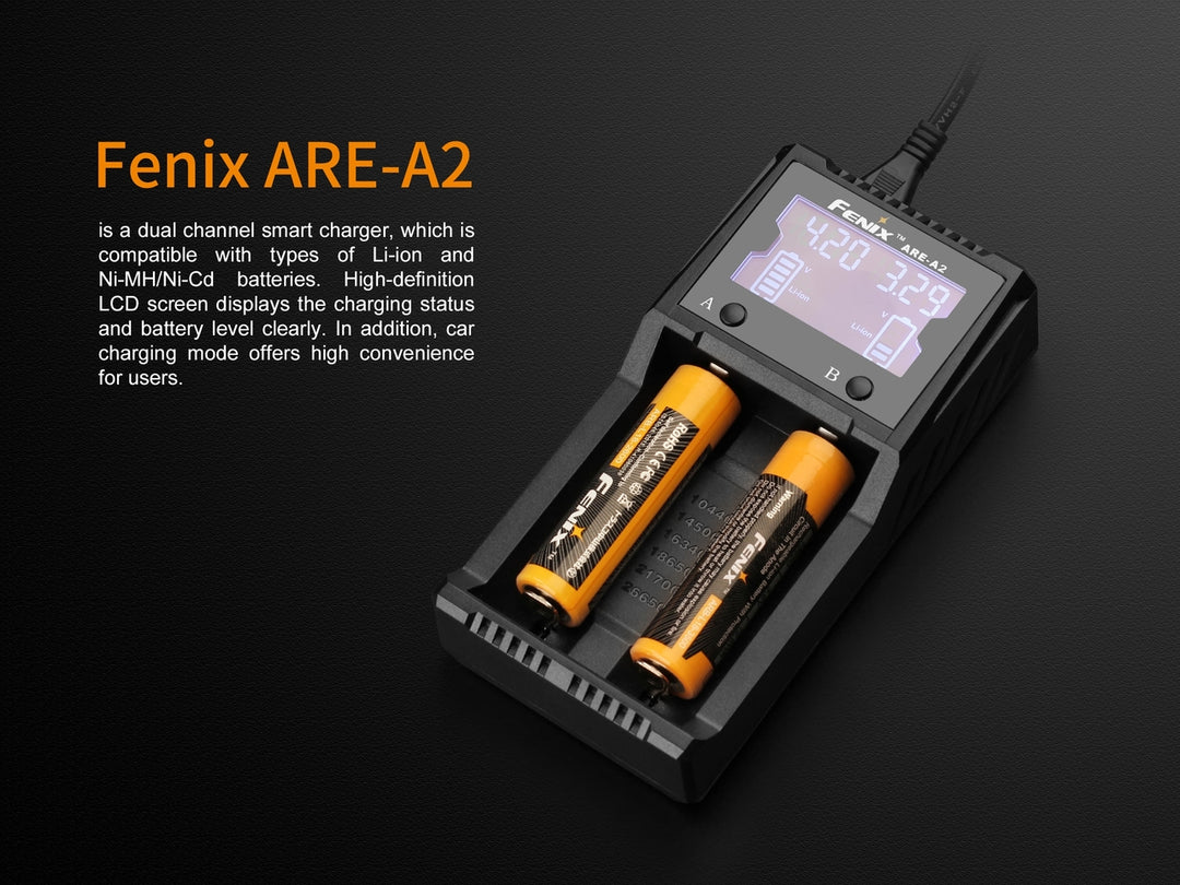 Fenix ARE-A2 battery charger charging two batteries