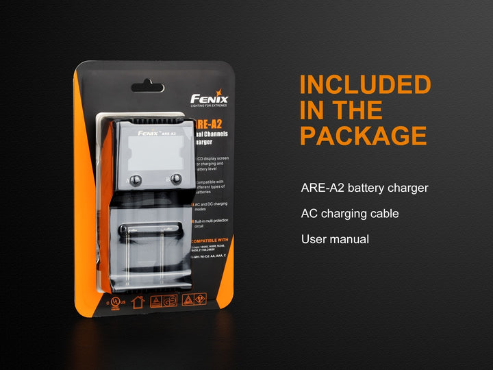 The package for the Fenix ARE-A2 battery charger 
