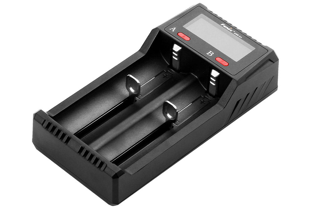 Fenix ARE-D2 battery charger as viewed from a top-right angle