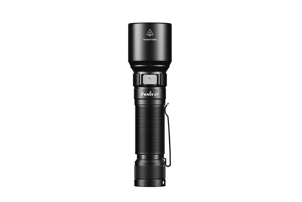 Fenix C7 rechargeable LED flashlight as viewed from the front