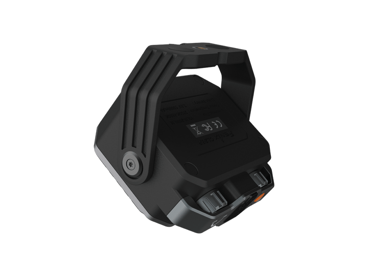 Fenix CL28R multifunctional outdoor lantern as viewed from a back angle with its handle extended