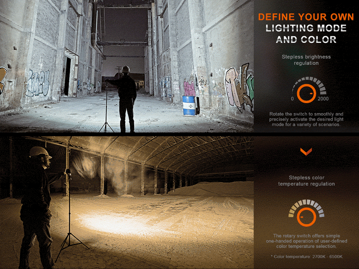 A GIF showing the adjustable color temperature of the Fenix CL28R multifunctional outdoor lantern 