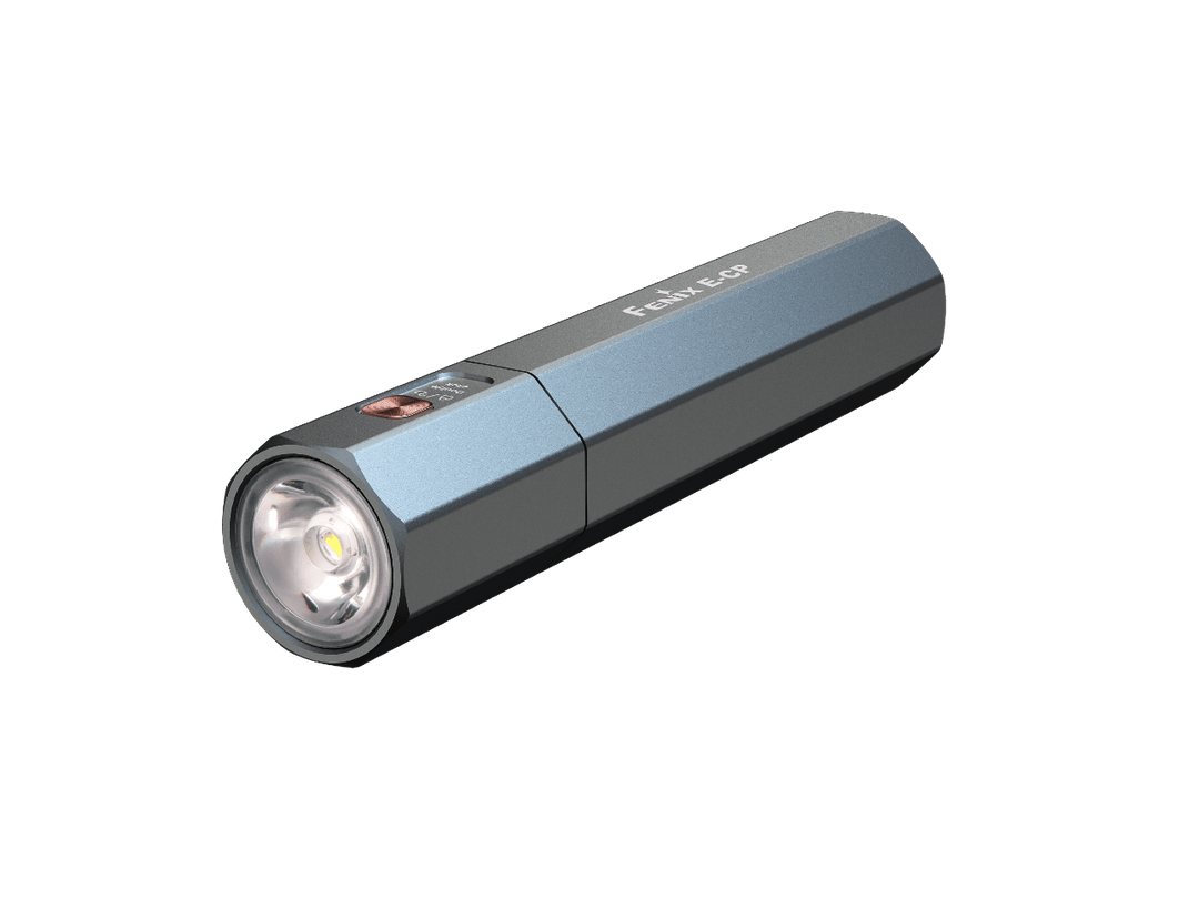 Fenix E-CP Powerbank Flashlight as viewed from a front left angle