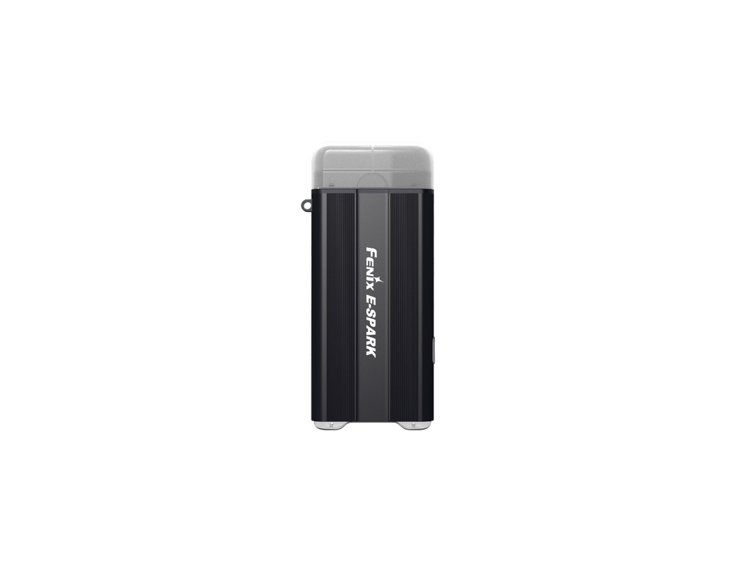 Fenix E-SPARK thin powerbank flashlight as viewed from the top