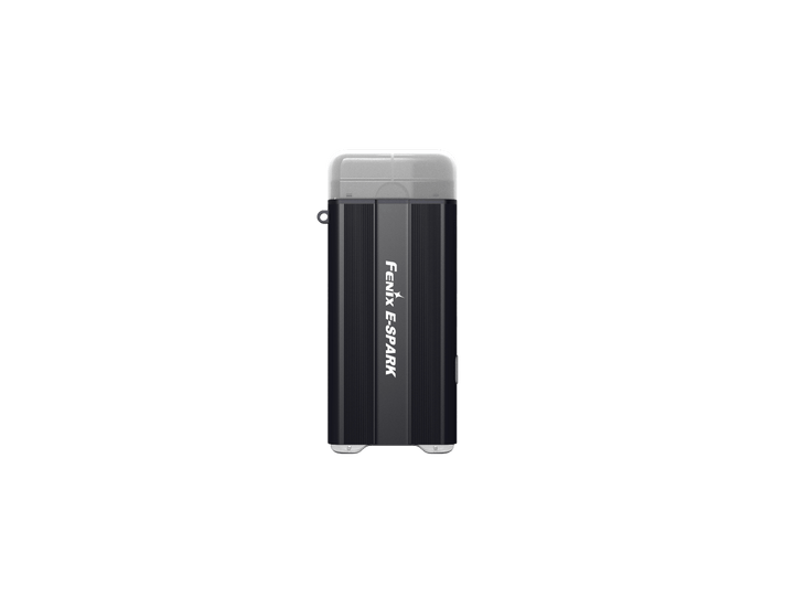 Fenix E-SPARK thin powerbank flashlight as viewed from the top