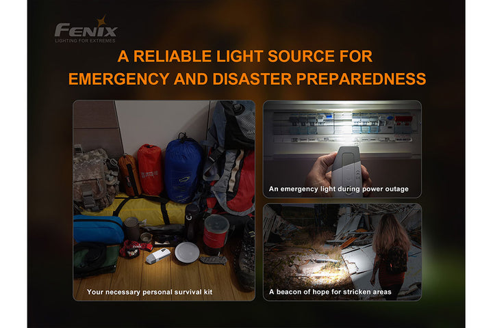 Several photos showing the Fenix E-STAR emergency LED flashlight used in several emergency home situations