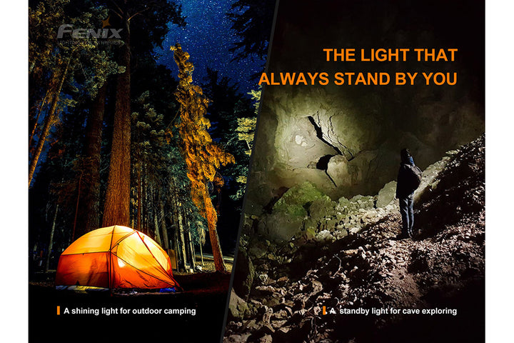 Two photos showing multiple use cases for the Fenix E-STAR emergency LED flashlight 