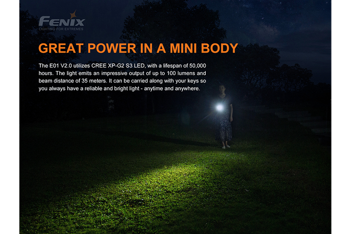 Fenix E01 V2 Flashlight being used while walking at night