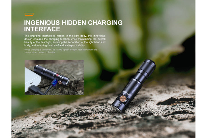 Fenix E05R Mini Keychain LED Flashlight with hidden charging port