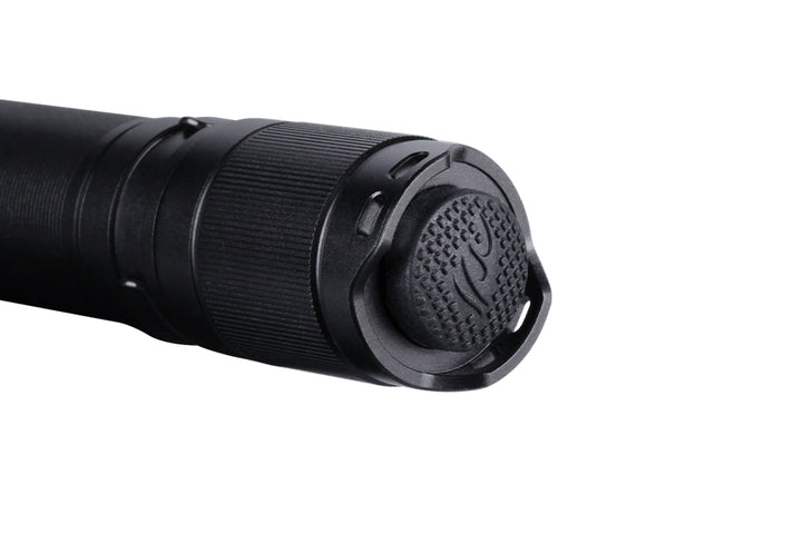 Close up image of the tail switch of the Fenix E20 V2 EDC Flashlight 