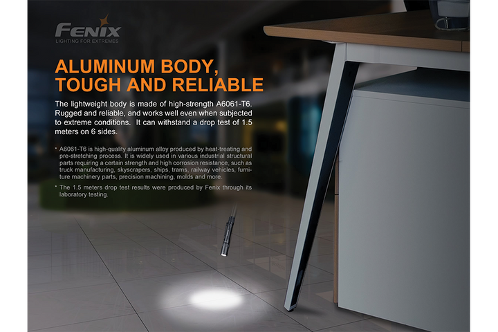 Fenix E20 V2 EDC Flashlight falling from a table