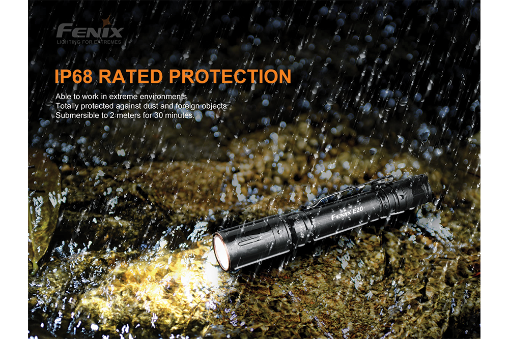 Fenix E20 V2 EDC Flashlight in the rain