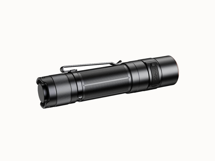 Fenix E35R high-performance rechargeable LED flashlight as viewed from the bottom