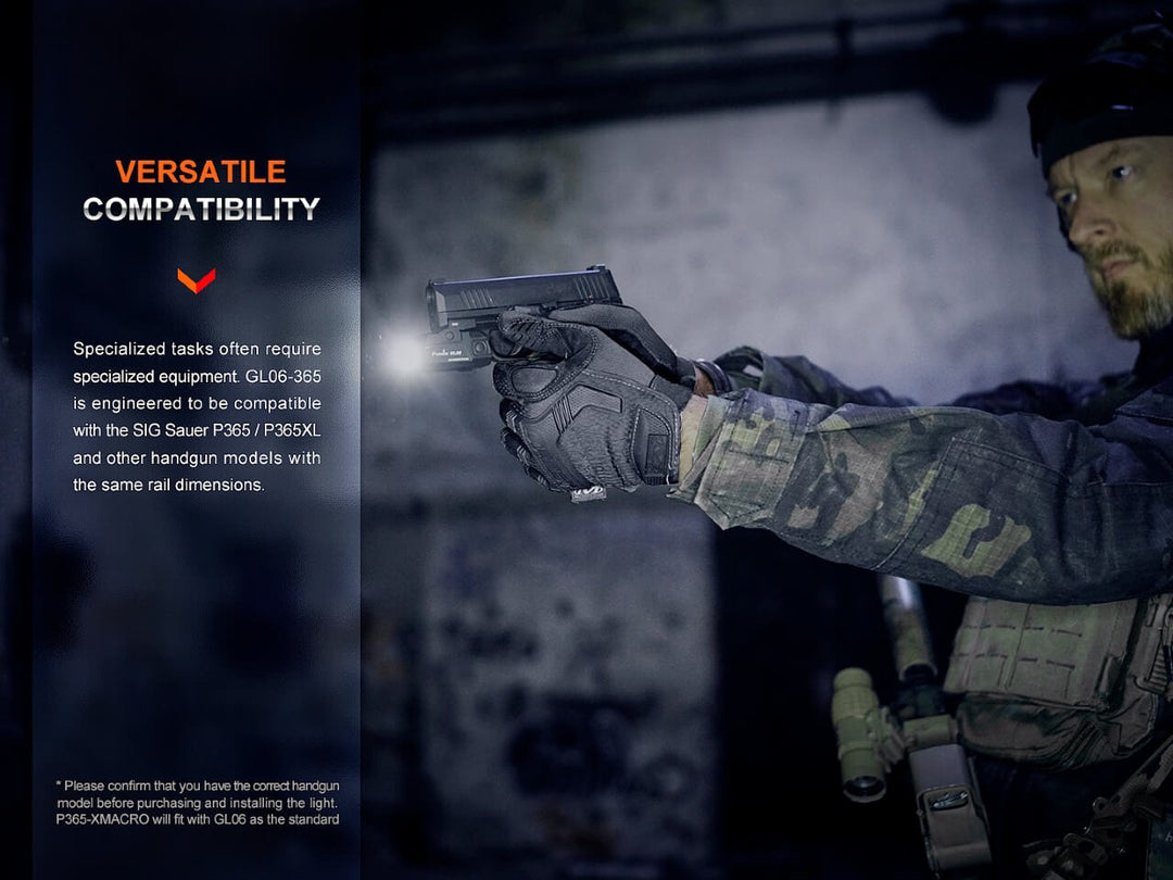 Fenix GL06 Pocket Pistol Tactical LED Light with text discussing its compatibility options