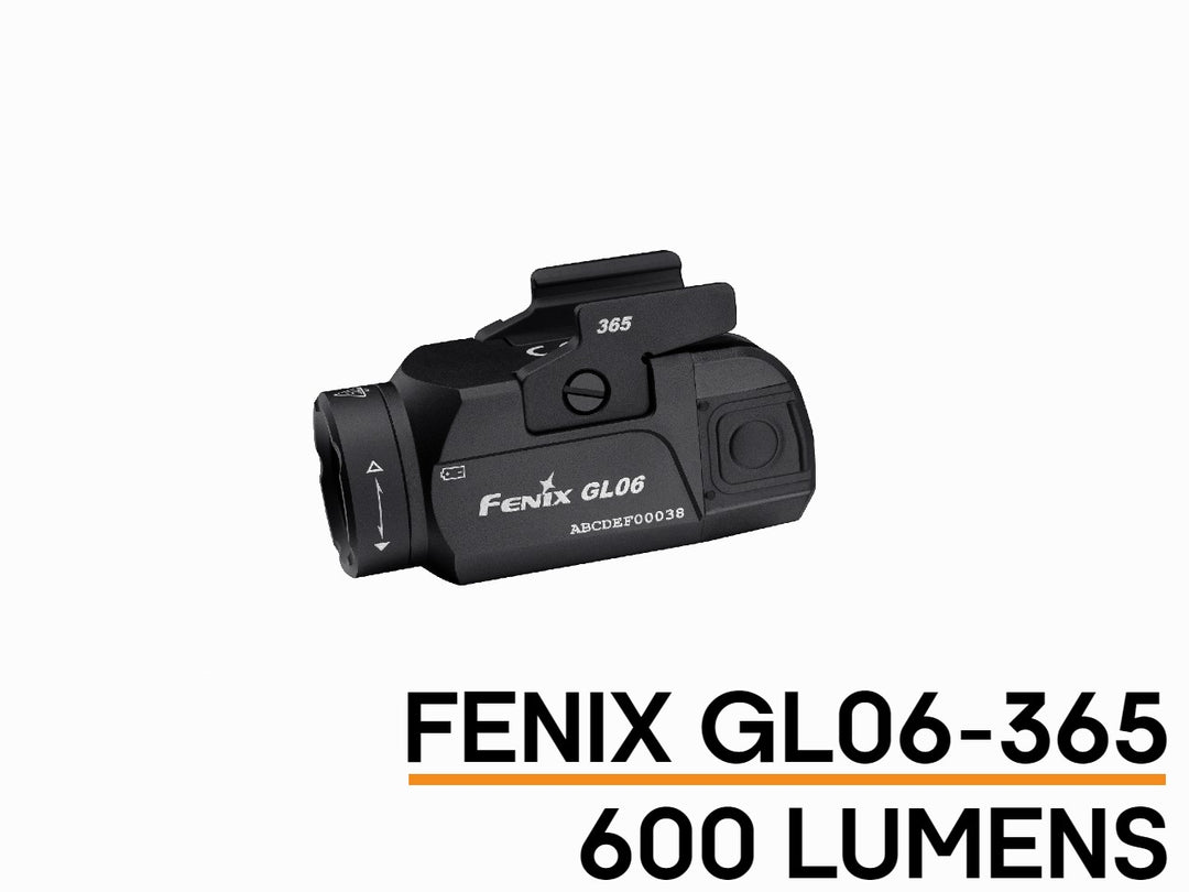 Fenix GL06 Pocket Pistol Tactical LED Light on white background with title text