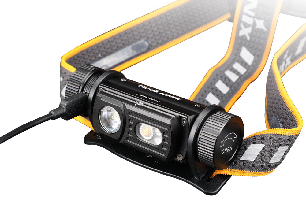 Fenix HM60R LED headlamp plugged in to charge