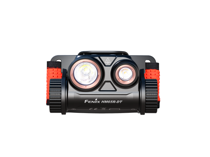 Fenix HM65R-DT trail running headlamp as viewed from the front