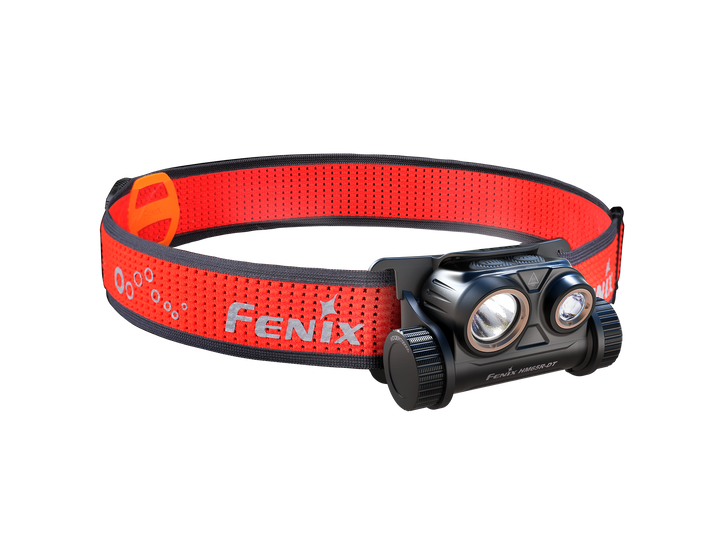 Fenix HM65R-DT trail running headlamp as viewed from a front left angle