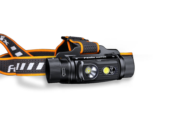 Fenix HM70R rechargeable headlamp with hidden USB port exposed