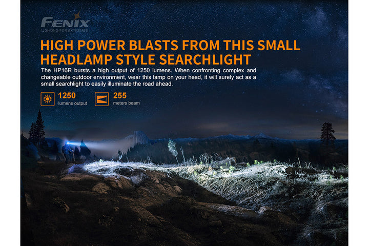 Fenix HP16R Rechargeable Headlamp used to illuminate a field during a search
