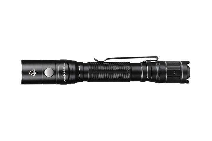 Fenix LD22 V2 compact LED flashlight as viewed from the top