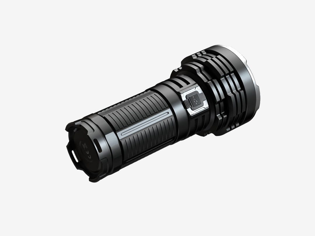 Fenix LR40R V2 rechargeable LED searchlight viewed from the bottom