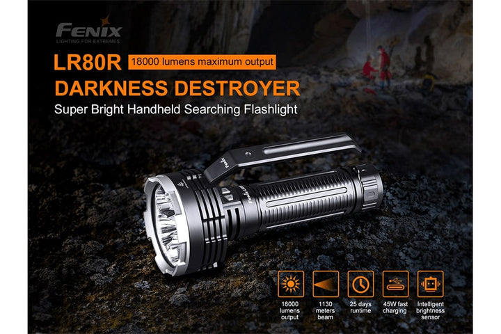 Fenix LR80R rechargeable LED searchlight on stone
