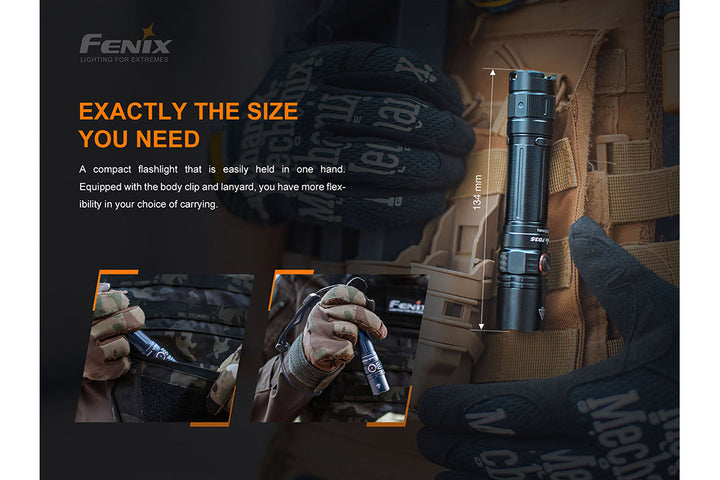 Several photos showing storage uses of the Fenix PD35 V3 flashlight 