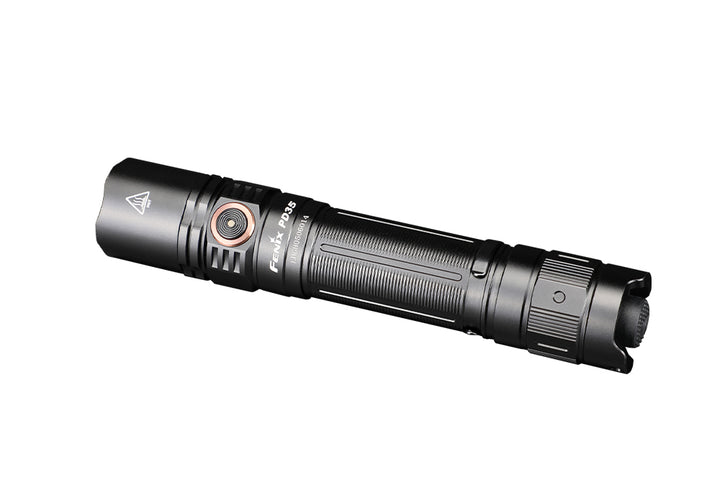 Fenix PD35 V3 flashlight viewed from the top