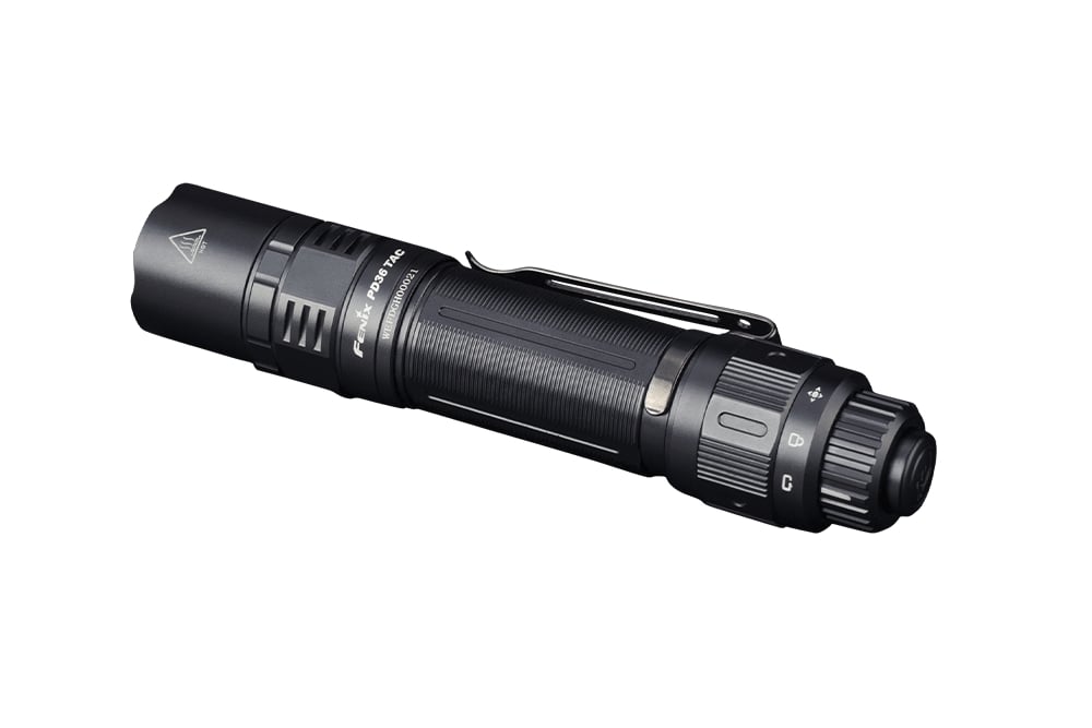 Fenix PD36 TAC Tactical Flashlight viewed from the top